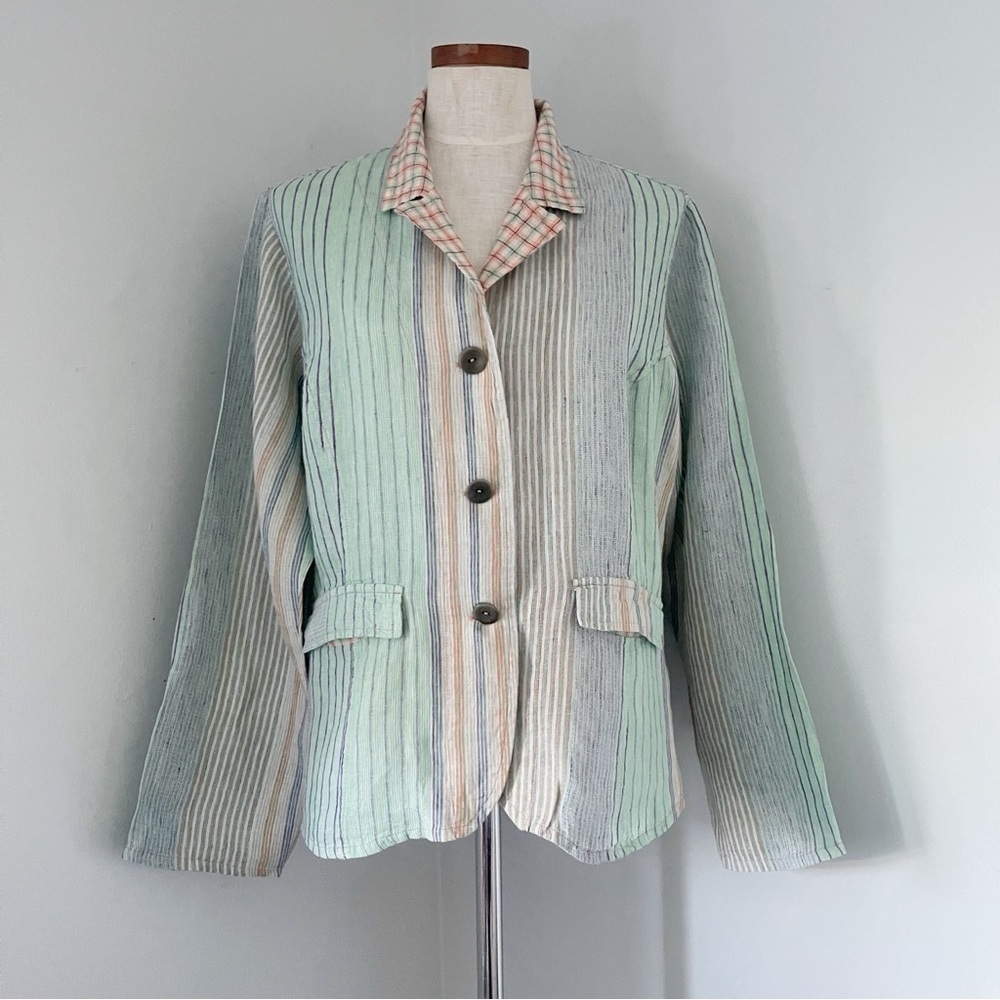 FLAX multicolored Linen button blazer size Medium NWOT